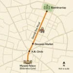 Illustrated Jamboo Savari route map for the Mysore Dasara dates, from Mysore Palace to Bannimantap